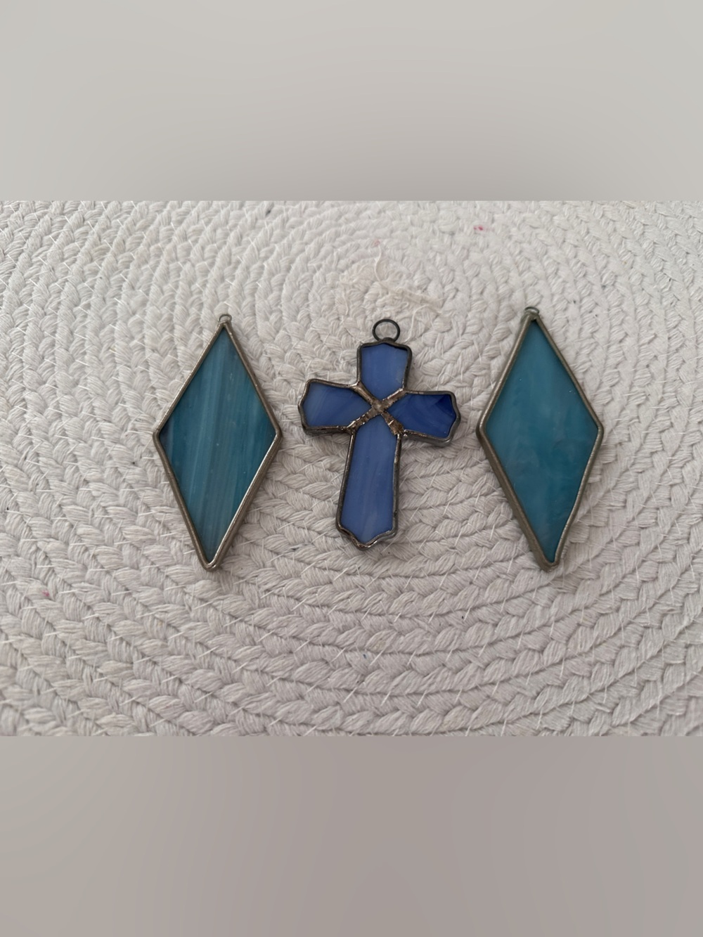 Blue Stained Glass Cross and Diamond Pendant Set - Unbranded